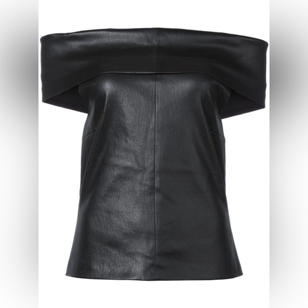 NWT Rosetta Getty Off The Shoulder Banded Lamb Leather Top, Size Medium